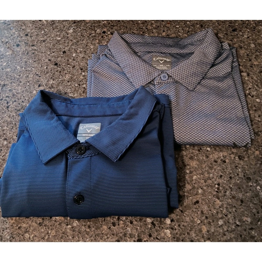 BUNDLE/2 Callaway Golf Polo Shirts Mens XL 1 Gray/Blue  & 1 Blue/Blk Stripe